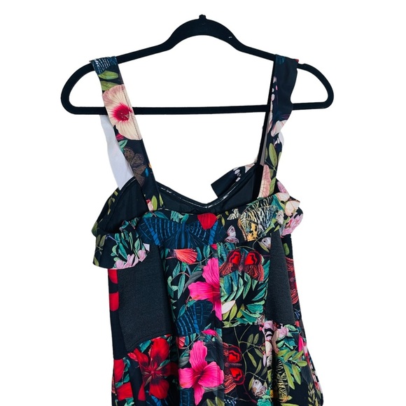 H&m black floral print Hawaiian tropical sleeveless jumpsuit size 14 - Picture 8 of 13